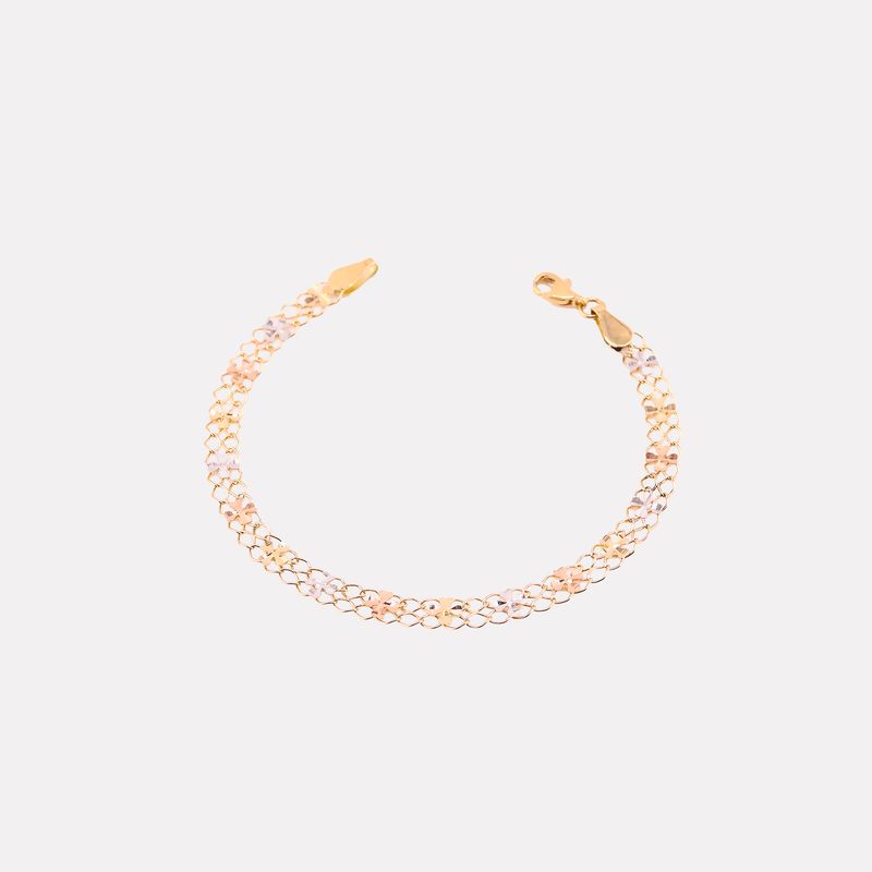 Pulso Entrelazado Flores 14k 3g 17cm
