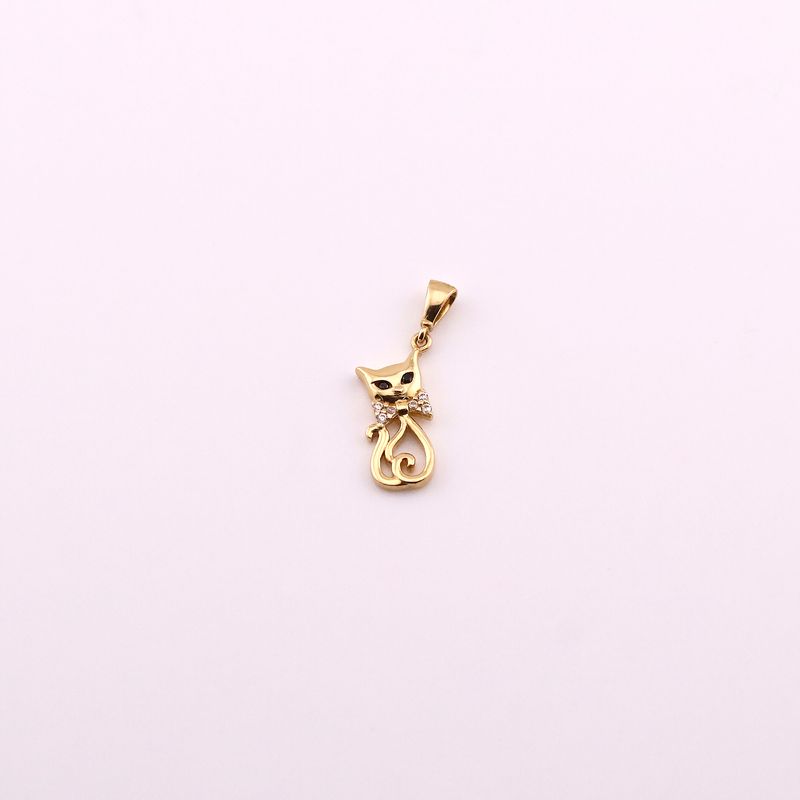 Dije Gatita C/moño Y Piedra 14k 1.1g