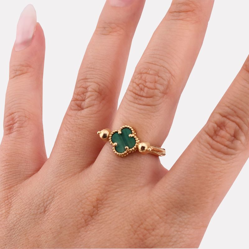Anillo Ajustable Trebol C/p Verde 14k 1.6g