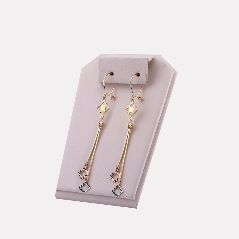 Aretes Largos Rombos Tonos 14k 2g
