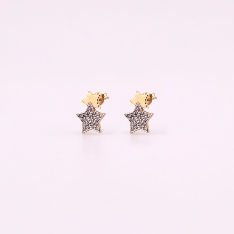 Aretes Doble Estrella C/p 14k 1.3g