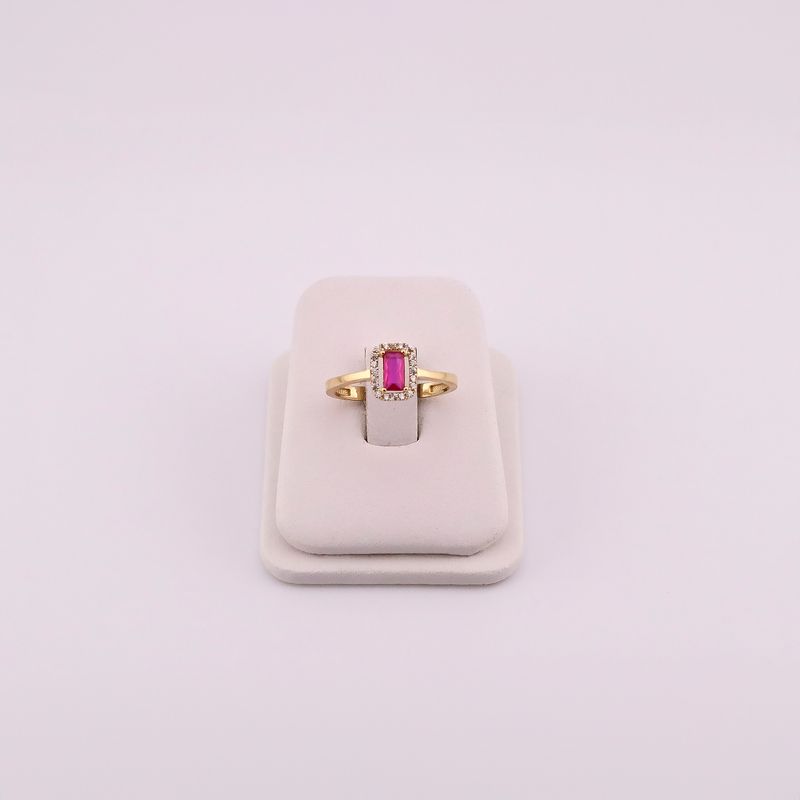 Anillo C/p Baguette Fucsia 14k 2g #7.5