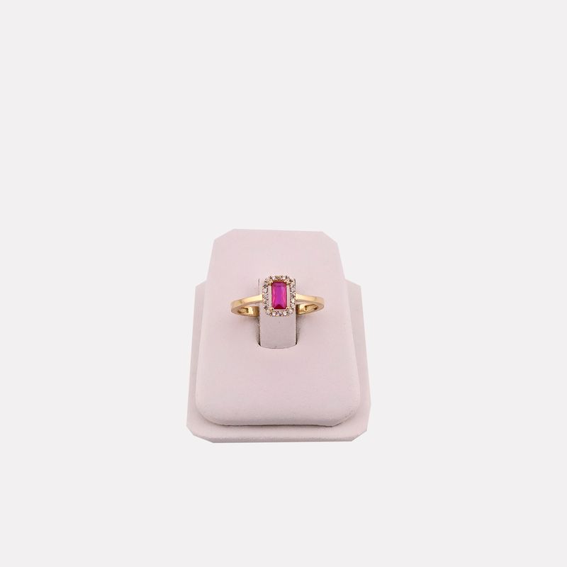 Anillo C/p Baguette Fucsia 14k 2g #7.5