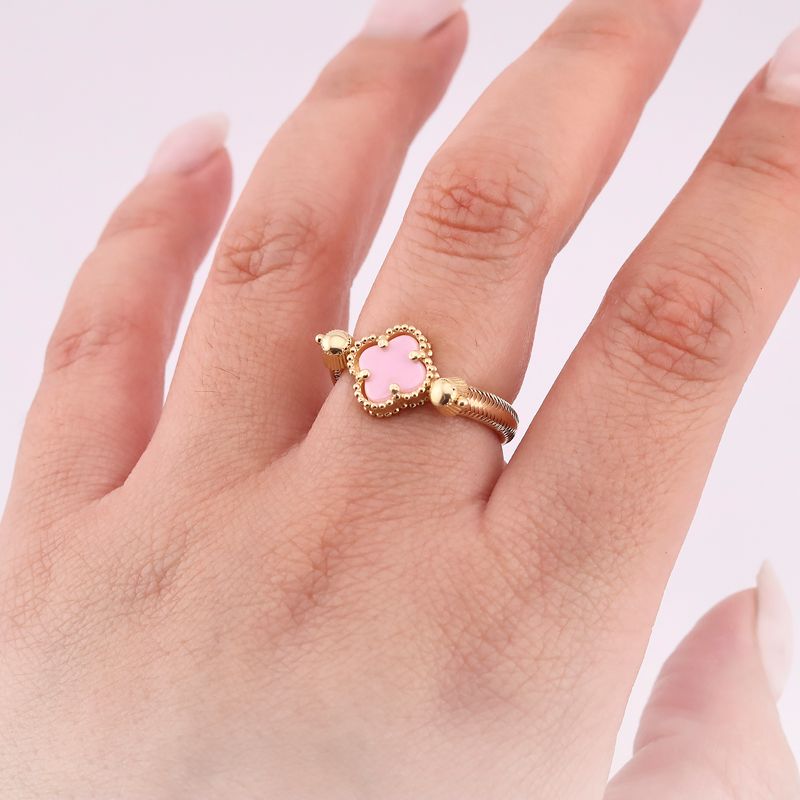 Anillo Ajustable Trebol C/p Rosa 14k 1.8g