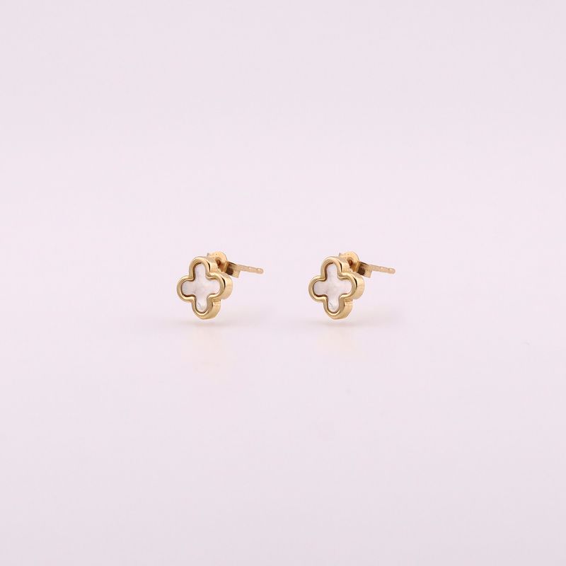 Aretes Trebol C/p Bca. 14k 1.1g
