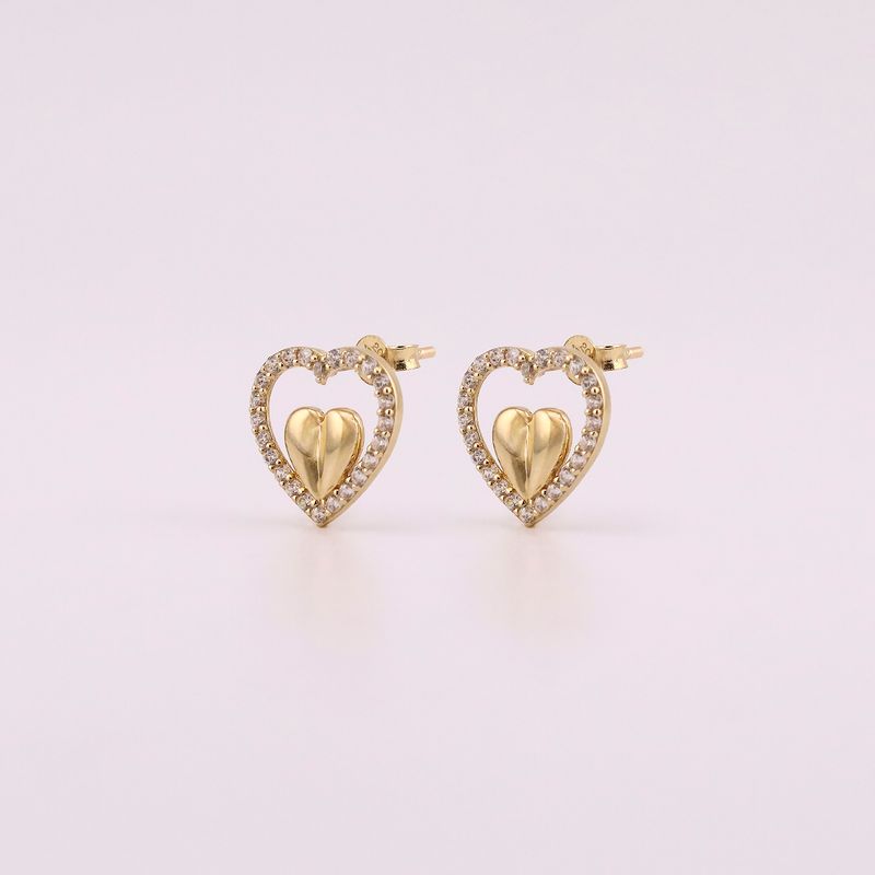 Aretes Corazon Doble C/p 14k 1.9g