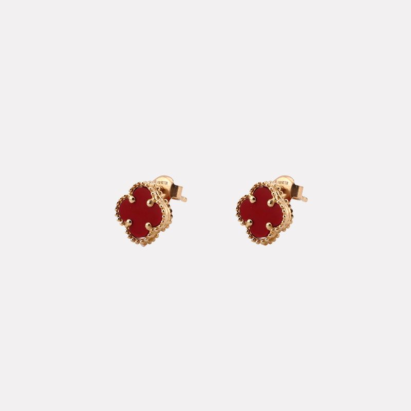 Aretes Trebol C/p Rojo 14k 1.8g