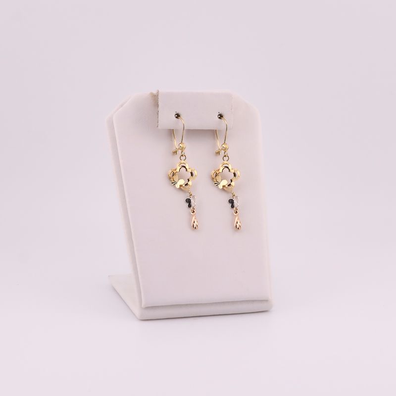 Aretes Largos Flor  14k 2.2g