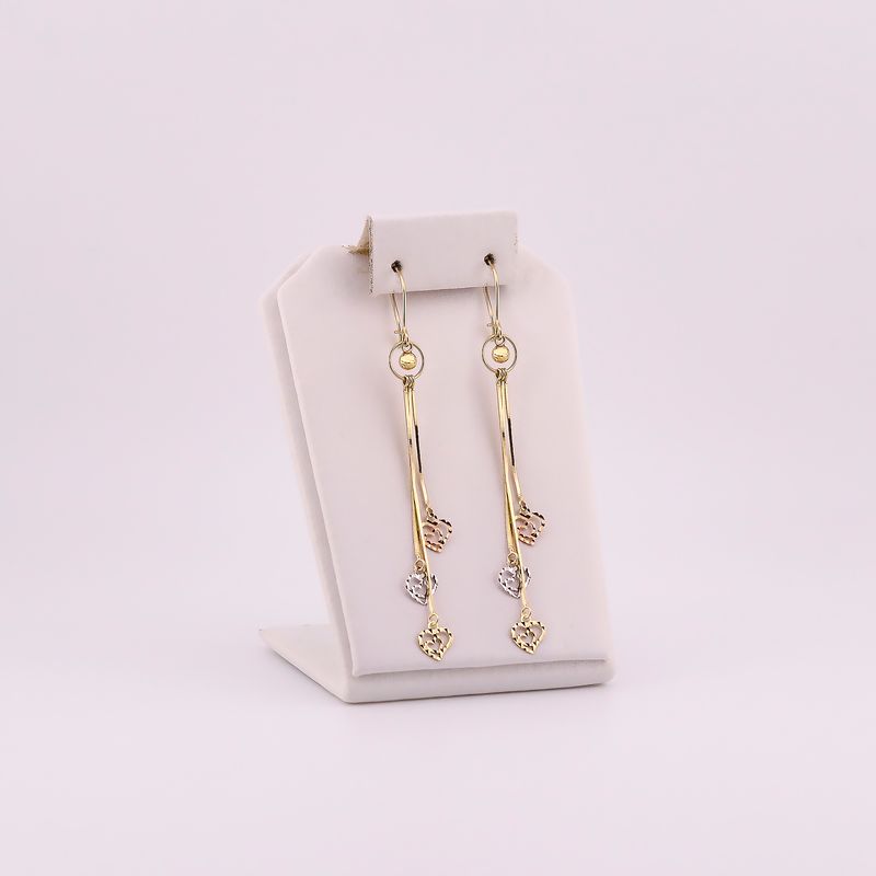 Aretes Largos Corazon Tns 14k 2.3g