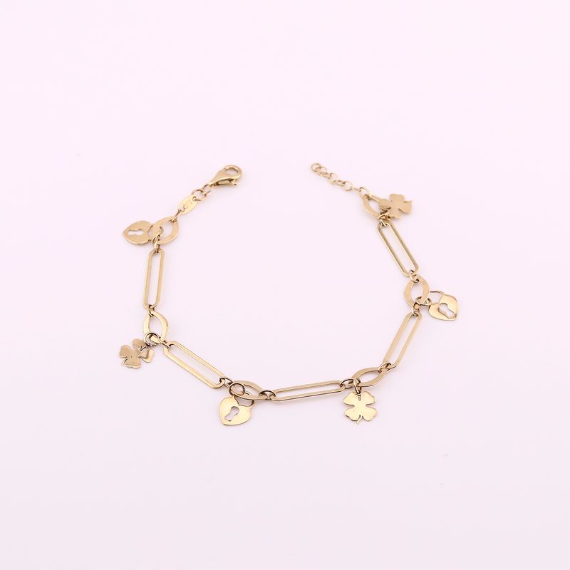Pulsera  C/ Trebol Colgantes 14k 3.7g 17cm