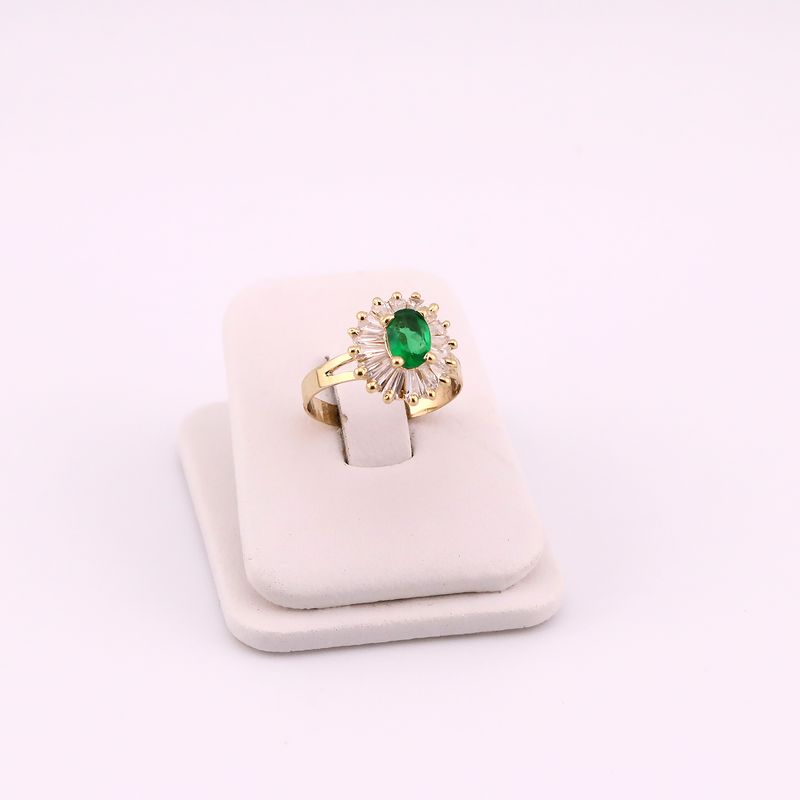 Anillo C/p Bca Y Verde 14k 3g #8