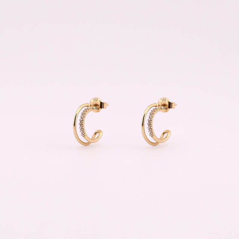 Aretes Doble Linea Liso C/p 14k 1.8g