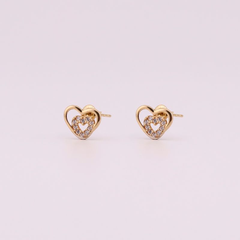 Aretes Doble Corazón C/p 14k 0.7g