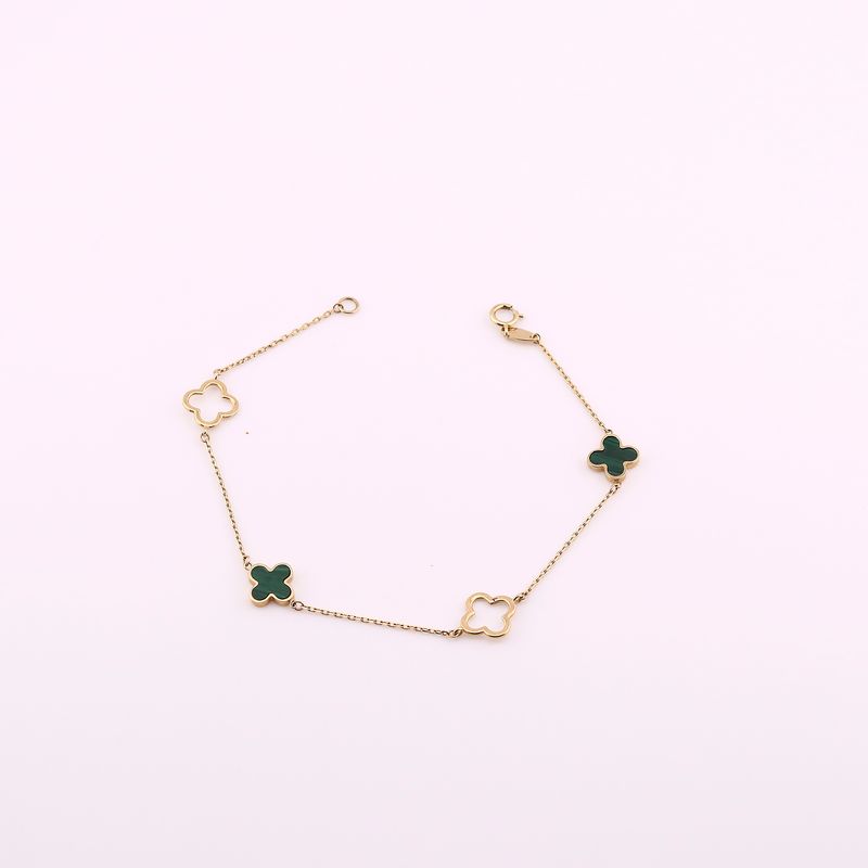 Pulsera Trebol C/p Verde 14k 2g 17cm