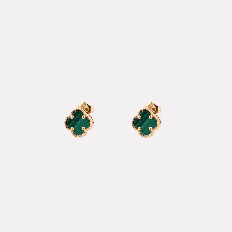 Aretes Trebol C/p Verde 14k 2g