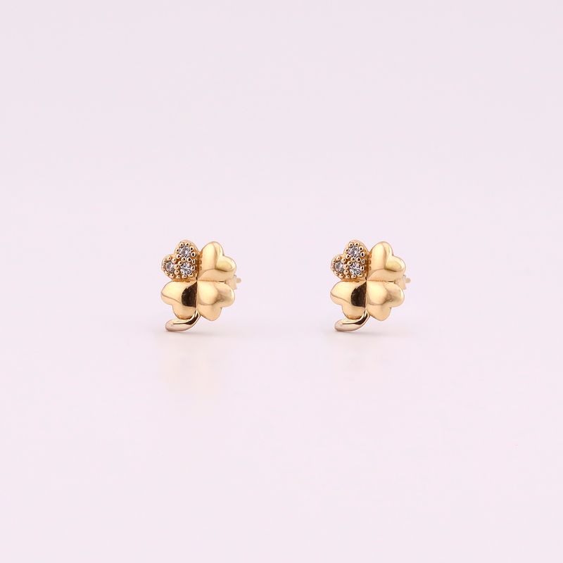 Aretes Trebol C/p Bca 14k 1.4g