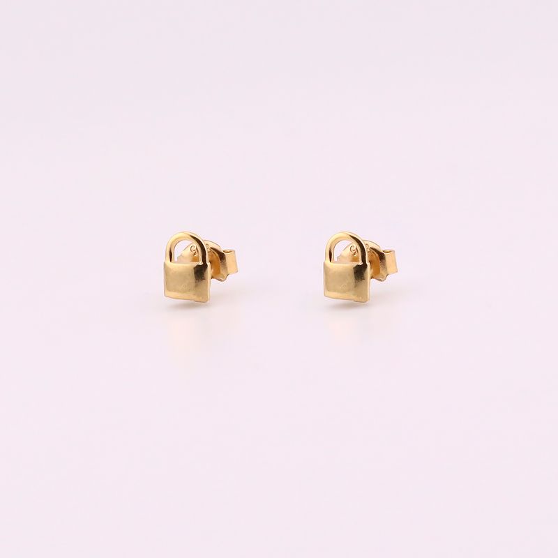 Aretes Candado Liso 14k 0.8g