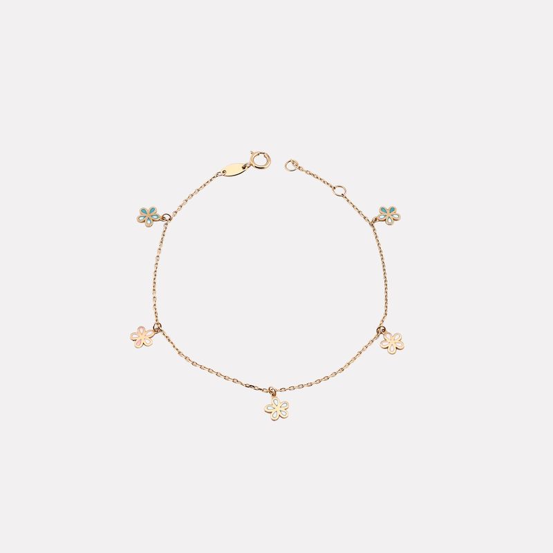Pulsera Flores Colores 14k 1.2g 18cm