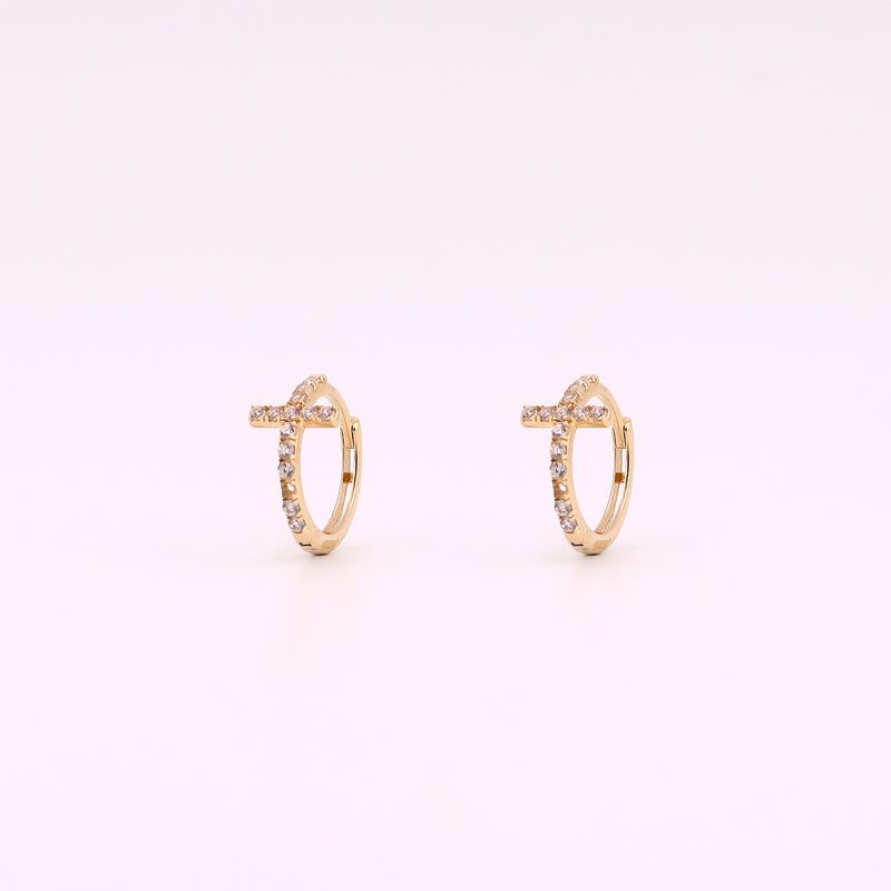 Aretes Huggies Cruz C/p Bca 14k 1.7g