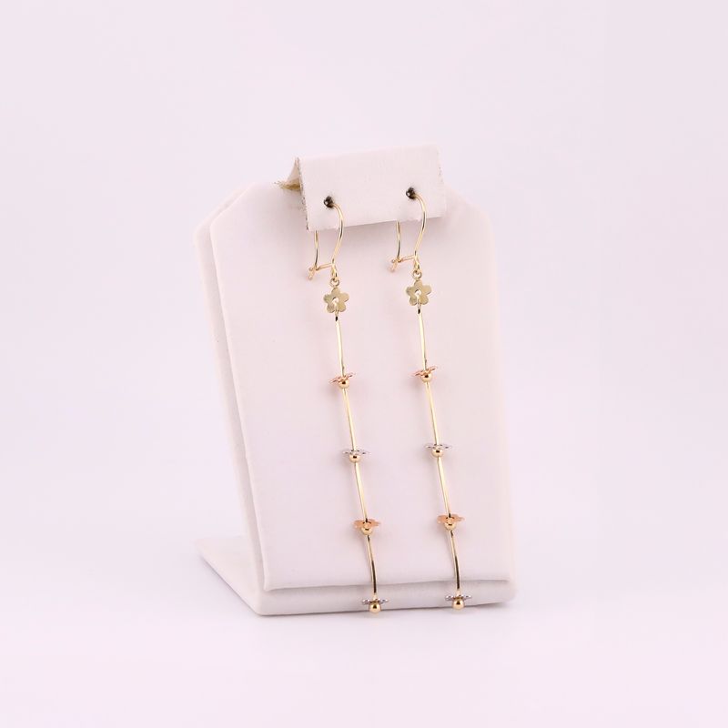 Aretes Largos Flores Tonos 14k 2.1g