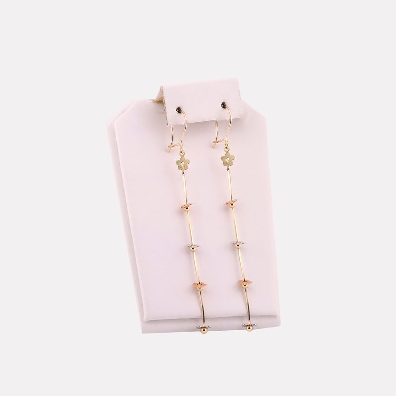 Aretes Largos Flores Tonos 14k 2.1g