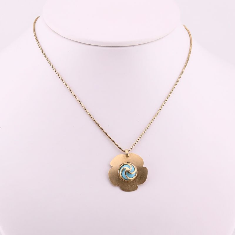 Gargantilla Flor C/p Azul 14k 6.4g