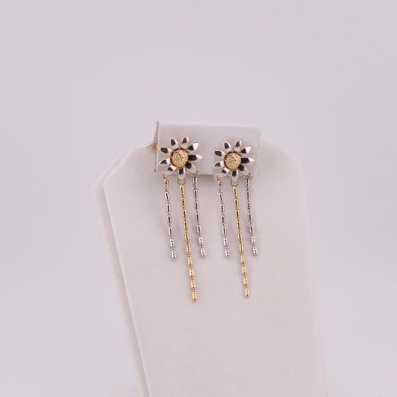 Aretes Flor Largos 14k 4g