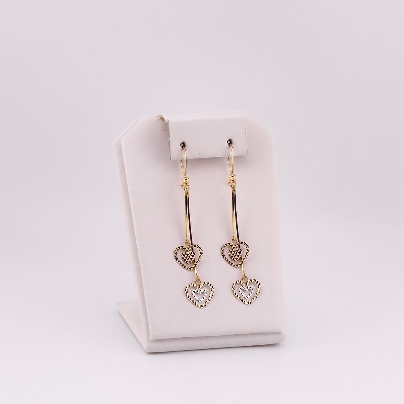 Aretes Largos Corazon 14k 1.8g