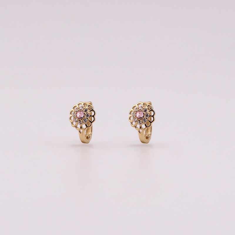 Aretes Flor C/p Rosa Broche Patente 14k 1.3g