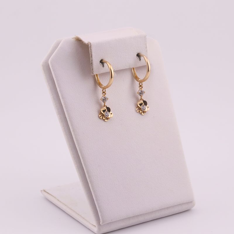 Aretes Huggies Flor C/piedra Bn. 14k 1.7g
