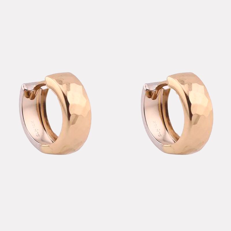 Aretes Huggies Facetados Dos Tonos 14K 1.2g