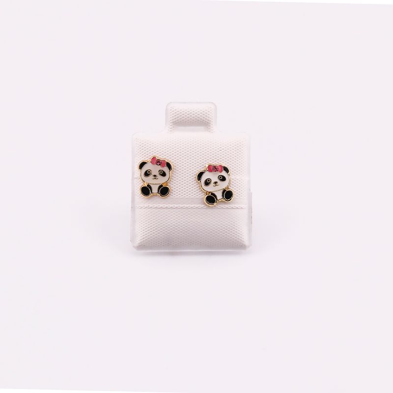 Broqueles Panda Con Moño 10k 0.3g