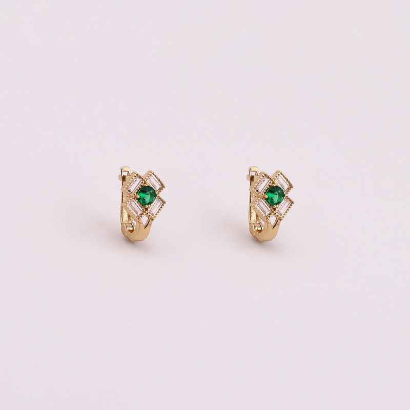 Aretes Flor Cuadrada C/p Verde  Patente 14k 1.6g