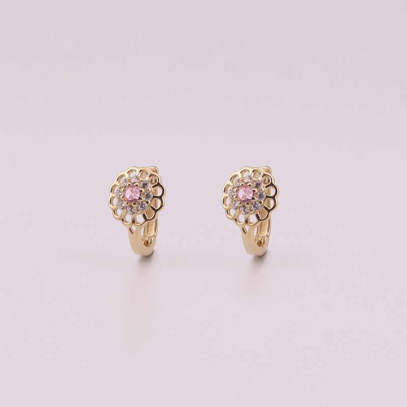 Aretes Flor C/p Rosa Broche Patente 14k 1.3g