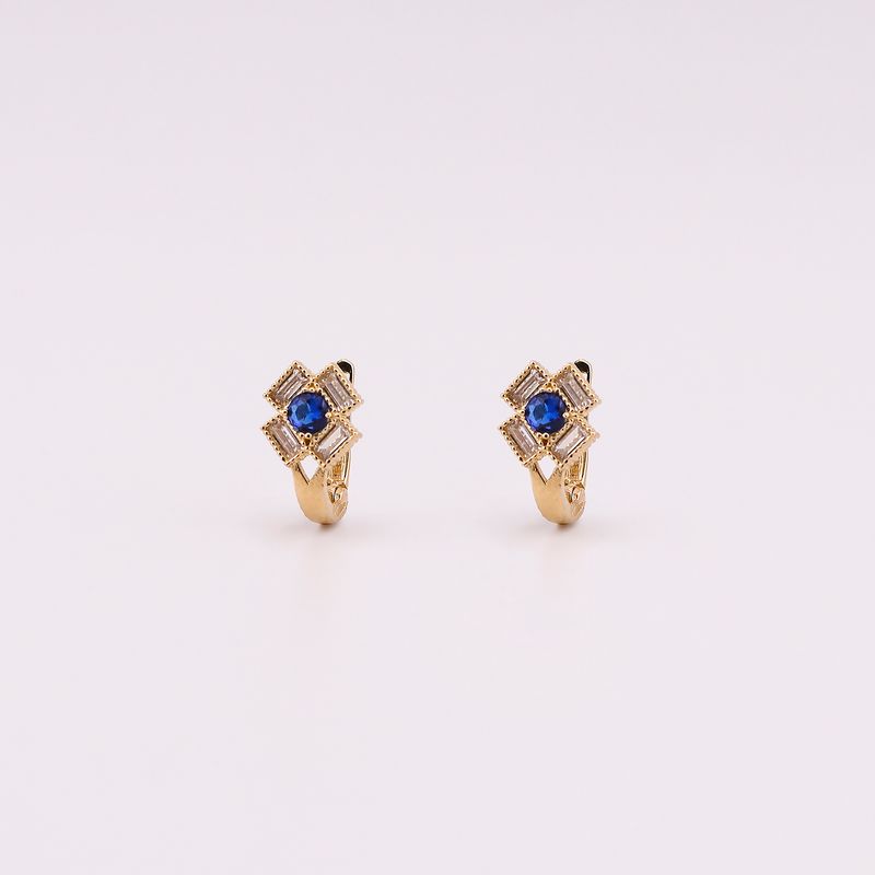 Aretes Flor Cuadrada C/p Azul  Patente 14k 1.6g