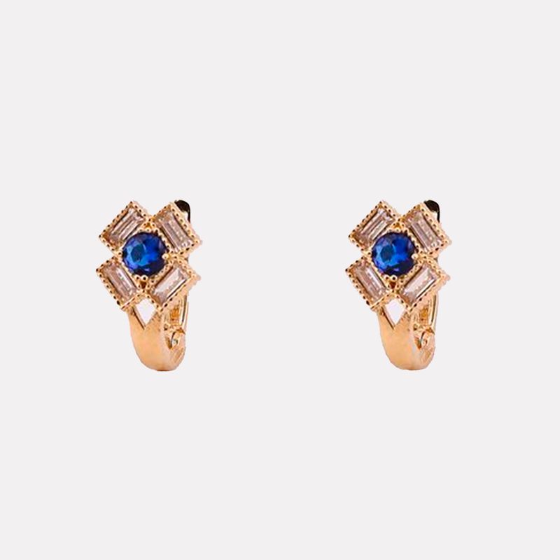 Aretes Flor Cuadrada C/p Azul Patente 14K 1.6g