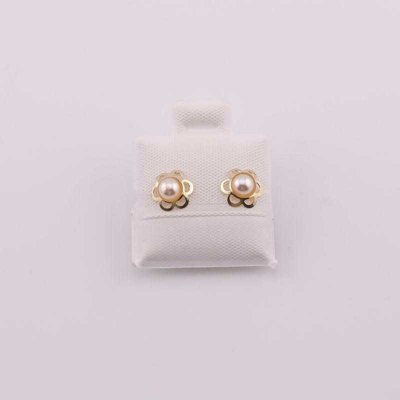 Broqueles Flor C/perla 10k 0.2g