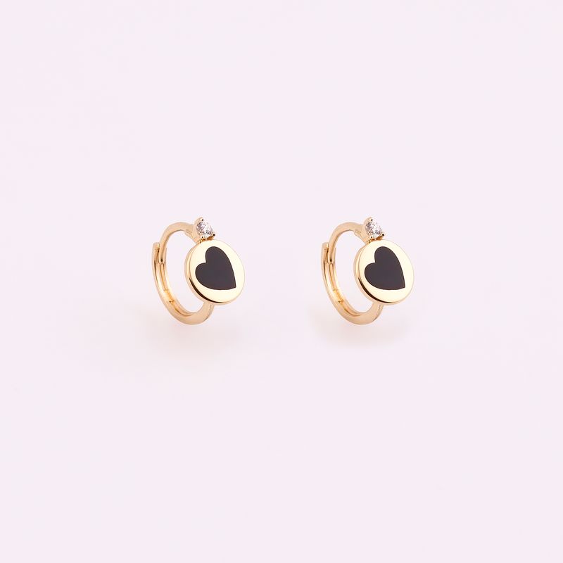 Aretes Huggies Corazon Ng. C/piedra Bn. 14k 1.6g