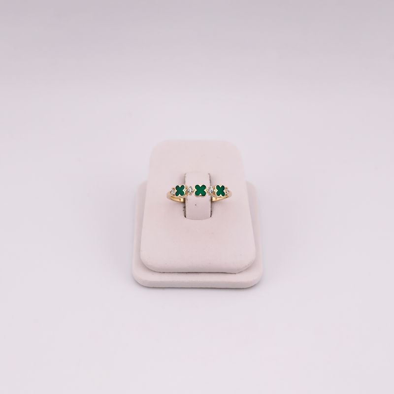 Anillo Trebol C/p Verde 14k 1.2g #8