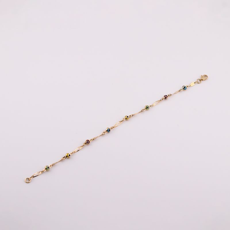 Pulsera Ojitos Colores  14k 2.4g 18cm
