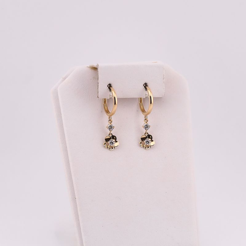 Aretes Huggies Flor C/piedra Bn. 14k 1.7g