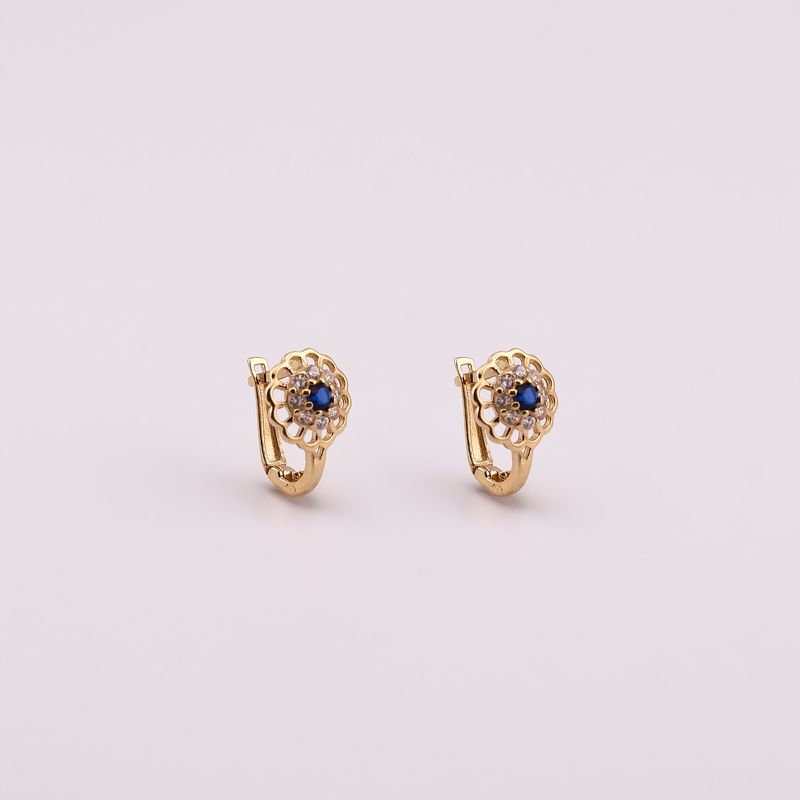 Aretes Flor C/p Azul Broche Patente 14k 1.2g