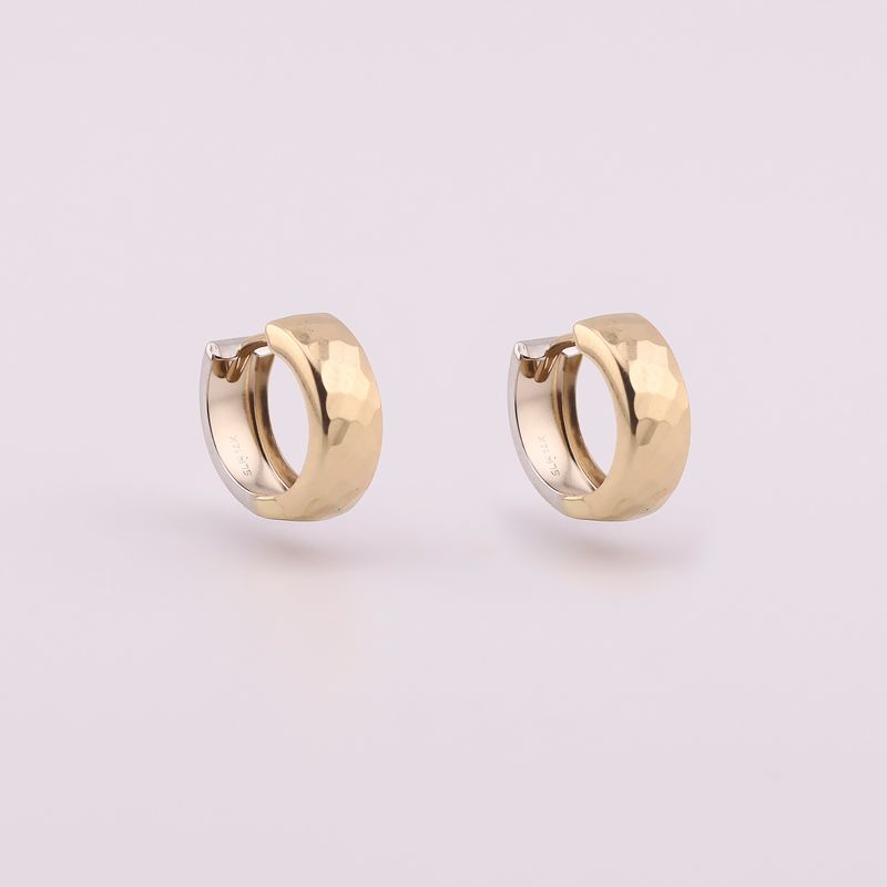 Aretes Huggies Facetados Dos Tonos 14k 1.2g