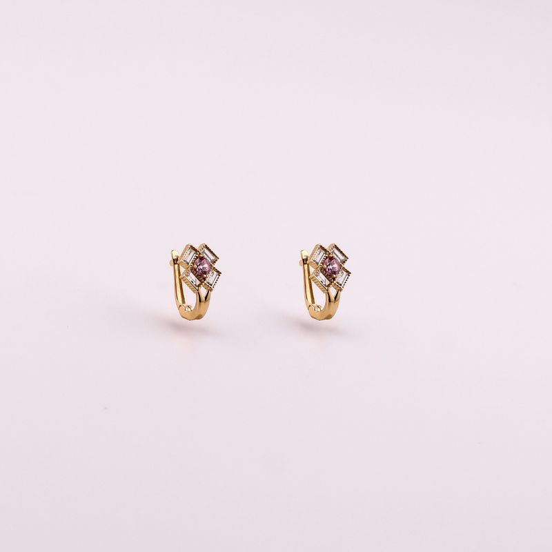 Aretes Flor Cuadrada C/p Rosa  Patente 14k 1.6g