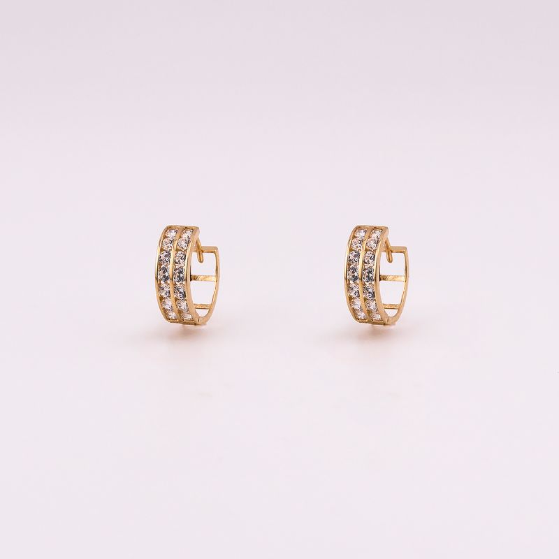 Aretes Huggies Doble C/piedras Bns. 14k 1.8g
