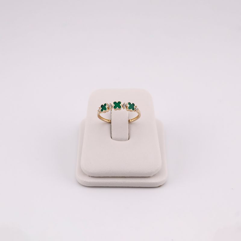 Anillo Trebol C/p Verde 14k 1.1g #7.5