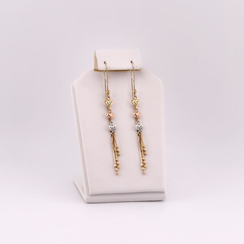 Aretes Largos Corazon  14k 2.8g