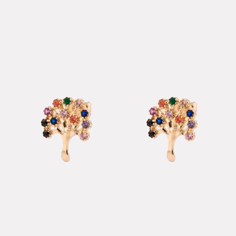 Aretes Arbol de la Vida C/p Colores 14K 2.2g