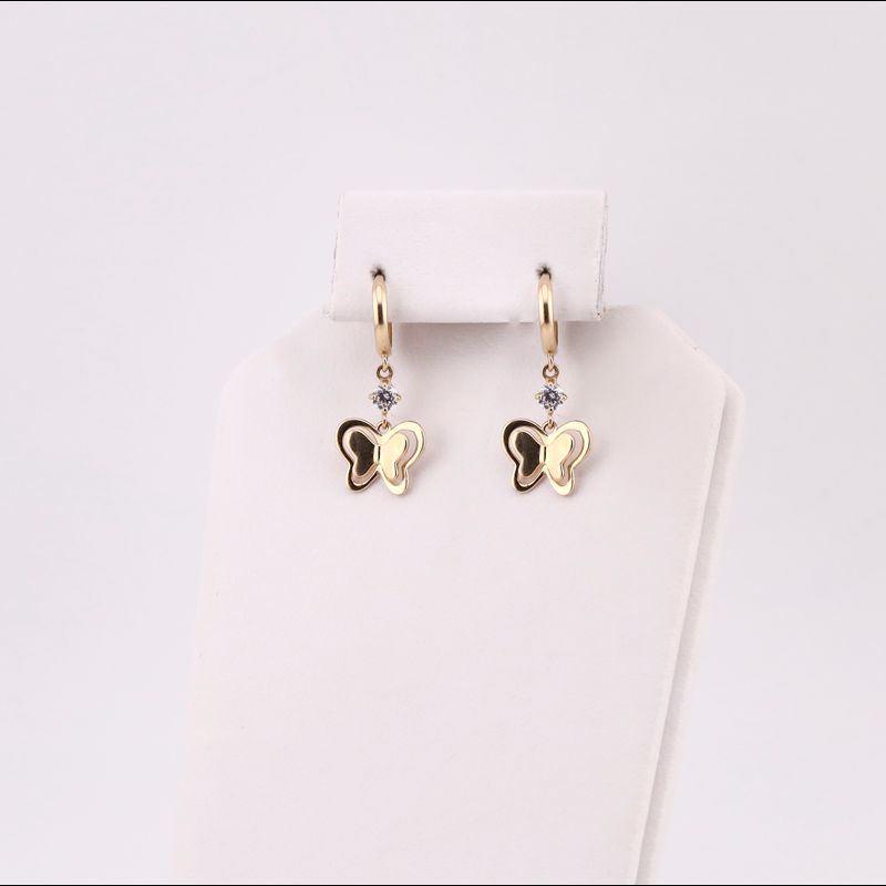 Aretes Huggies Mariposa C/piedra Bn. 14k 1.7g