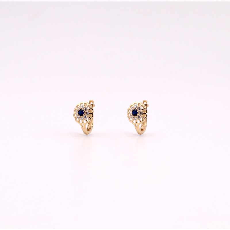 Aretes Flor C/p Azul Broche Patente 14k 1.2g
